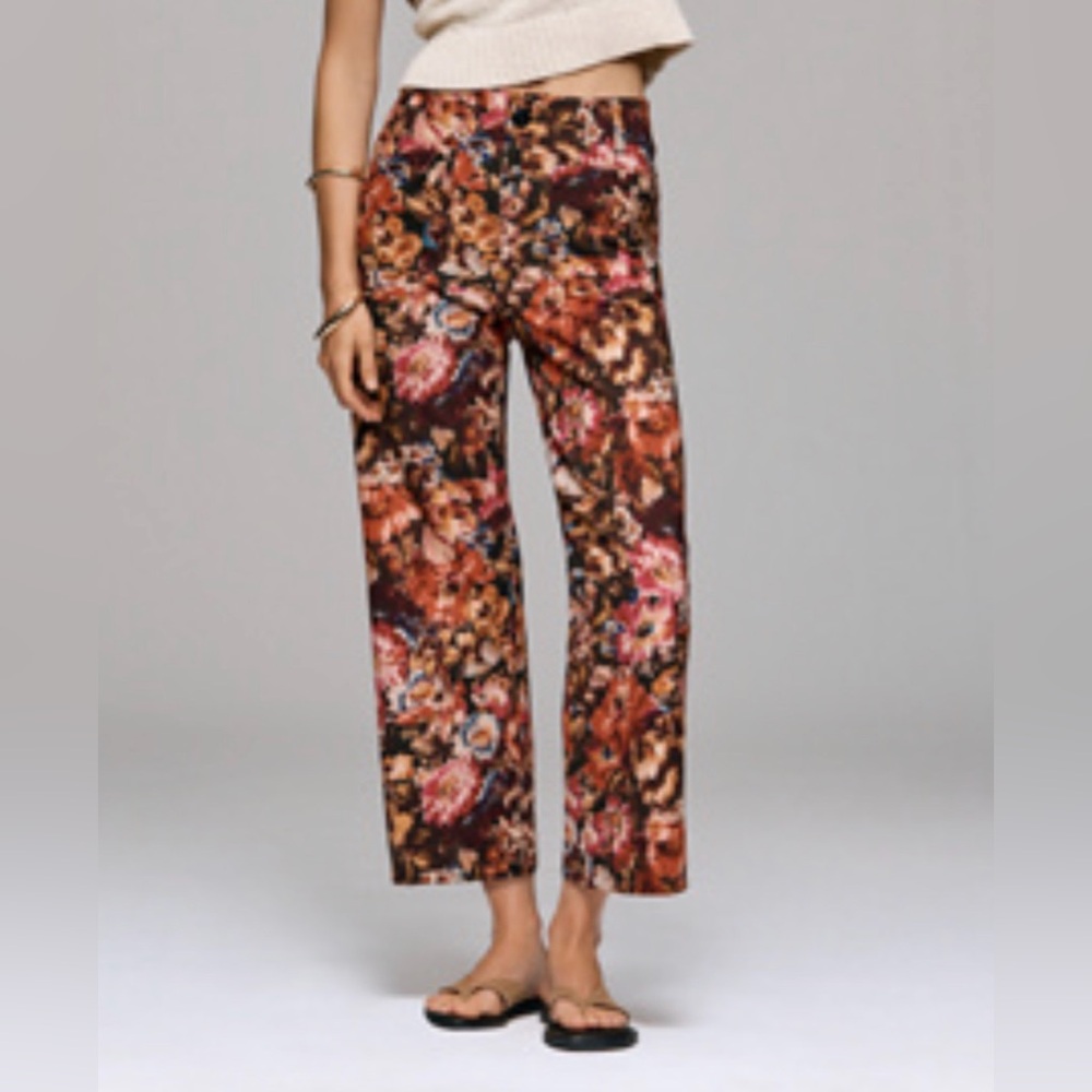 Maeve Floral Cropped Ankle Pants in Brown Multicolor